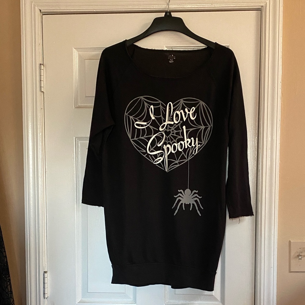I Love Spooky Black Spiderweb Spider Long Sleeve Tunic Dress